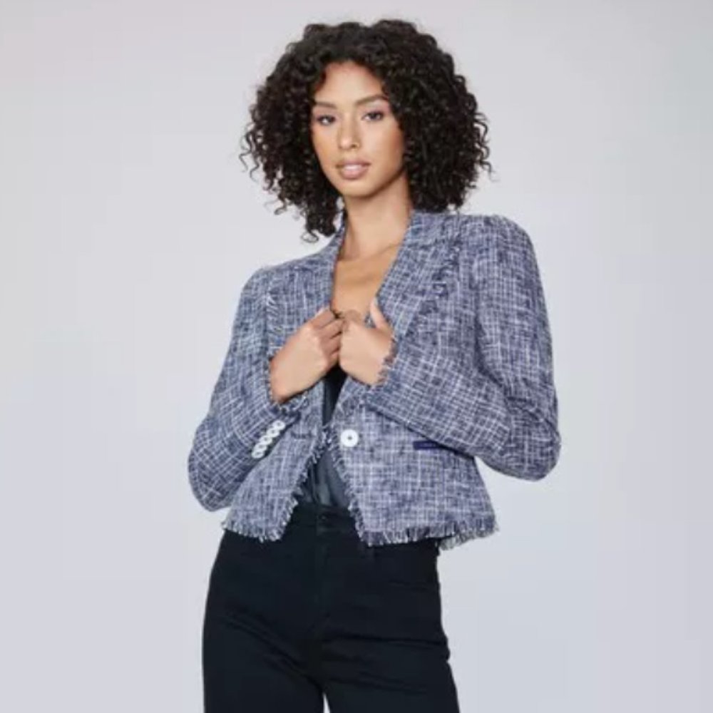 PAIGE Blue Tweed Blazer with Structured Shoulders